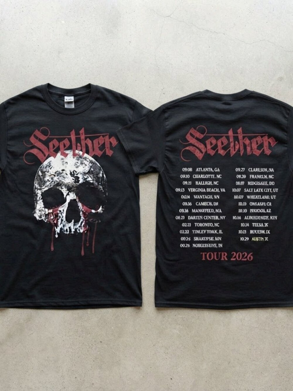 Seether Tour 2026 Skull Graphic Black T-Shirt S-4XL
